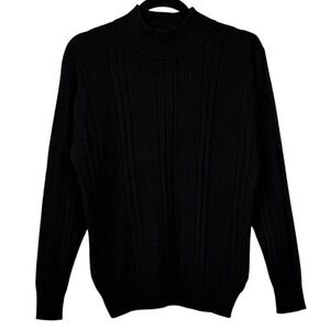 PRECIOUS FIBERS 100% Cashmere Ribbed Turtleneck Sweater, Black, Size XL